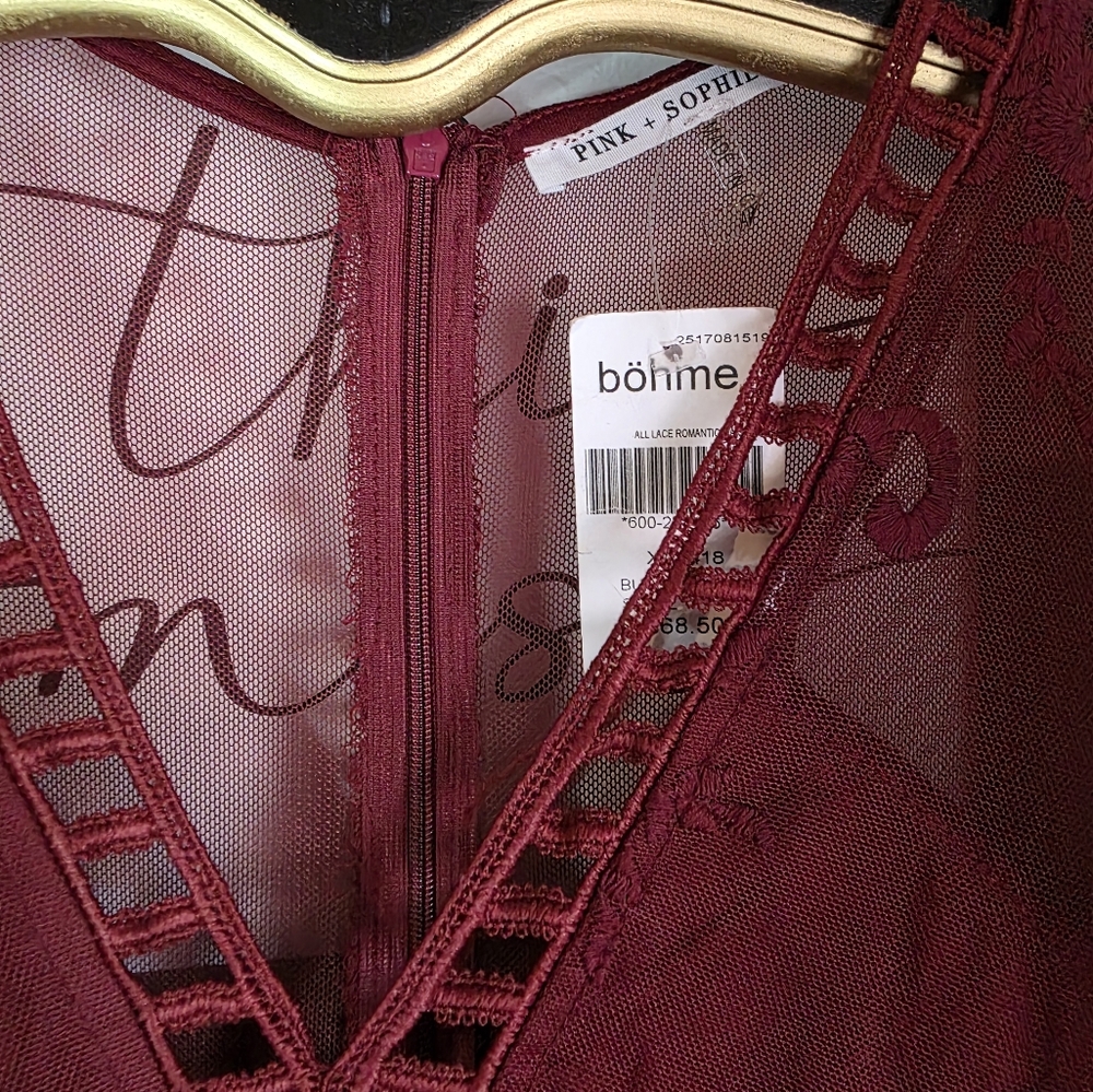 NEW Bohme Elegant Burgundy Lace Maxi Dress Size Small - Picture 6 of 12